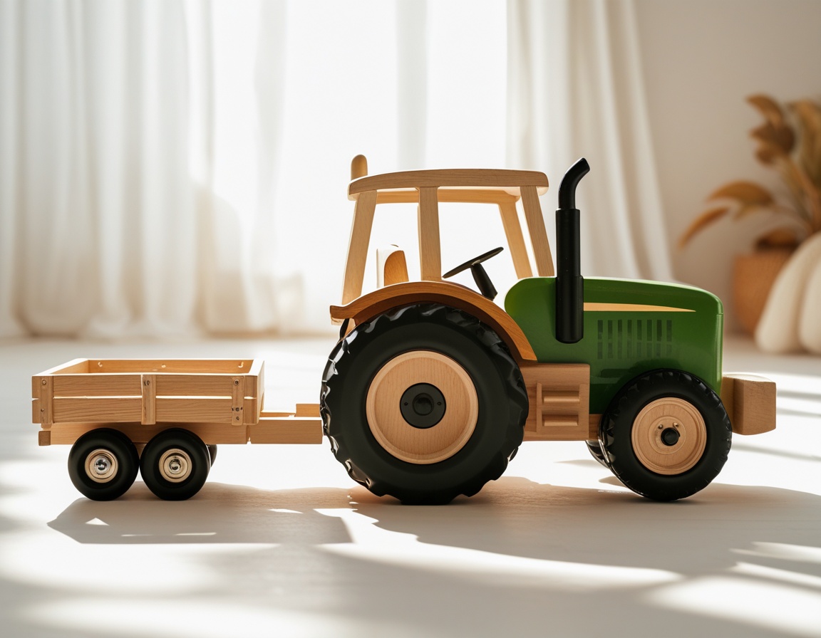 Holztraktor Spielzeug mit Anhänger für Kleinkinder