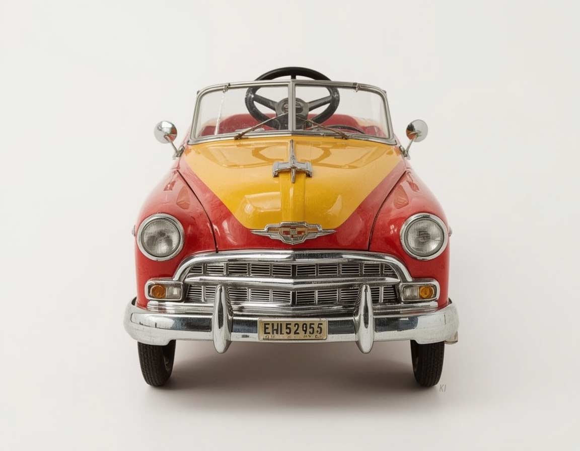 Kinderauto Oldtimer im Retro-Stil als buntes Blechspielzeug