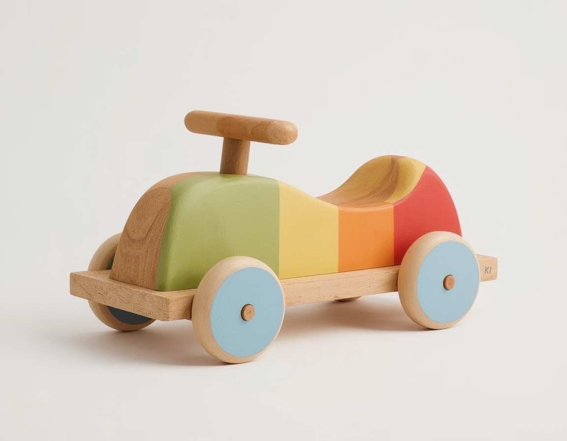 Buntes Rutschauto aus Holz für Kleinkinder zum Gleiten auf dem Boden