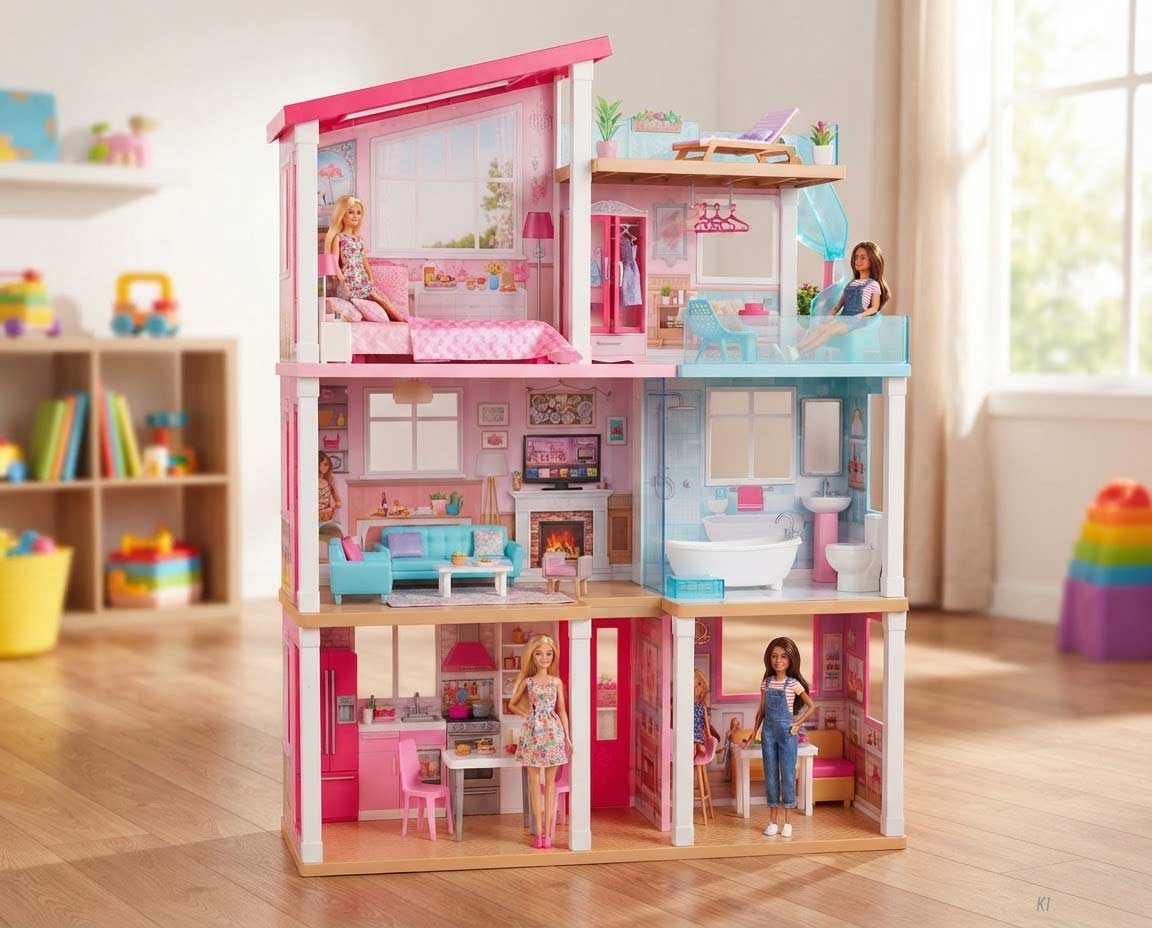 Großes modernes Puppenhaus für Barbie in Pink