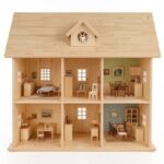 Fertiges Puppenhaus aus Holz selber bauen mit offener Front und eingerichteten Zimmern