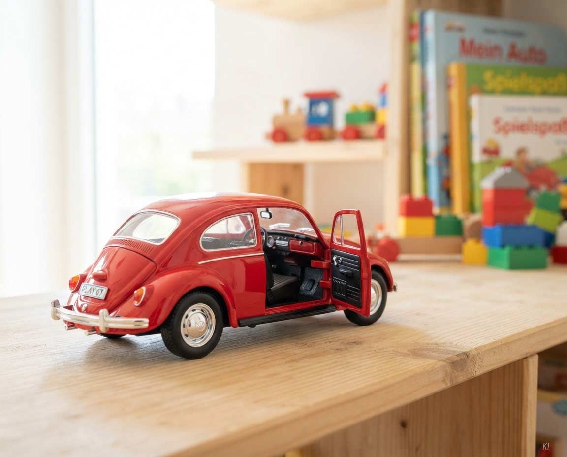 Buntes Kinderspielzeugauto mit geöffneten Türen